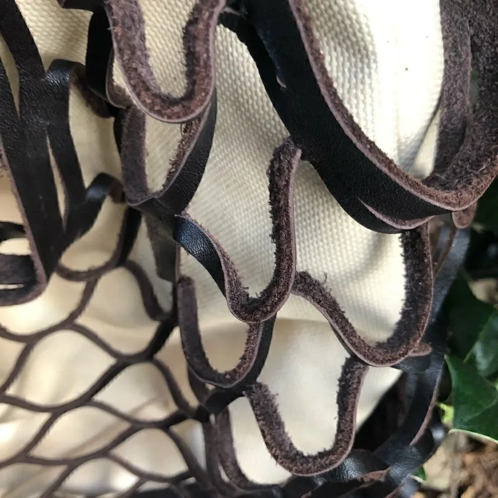 BCBG MAX AZRIA New Leather/ Linen-Fishnet Tote